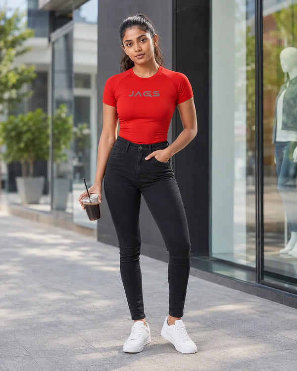SeamTech ProFit T-Shirt Red With Front Logo - Seamless
