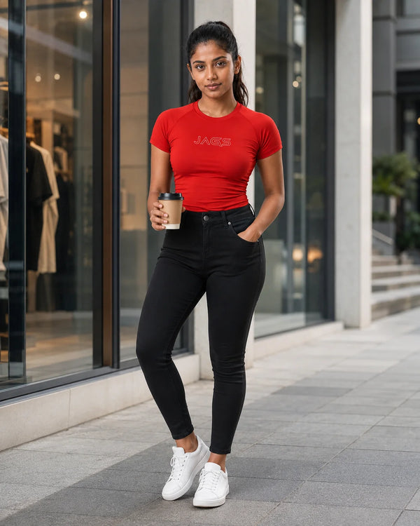 SeamTech ProFit T-Shirt Red With Front Logo - Seamless